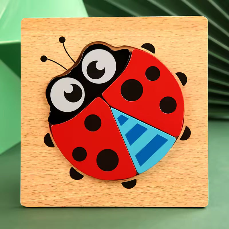 Ladybug wooden puzzle on its square board; supplier photograph of one design in the six-design bundle