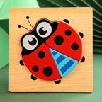 Ladybug wooden puzzle on its square board; supplier photograph of one design in the six-design bundle