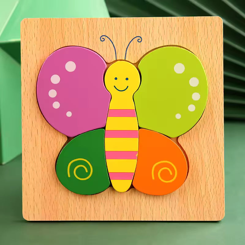 Butterfly wooden puzzle on its square board; supplier photograph of one design in the six-design bundle